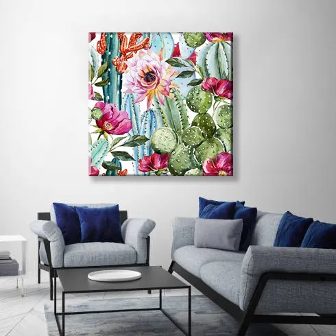Pola kaktus cat air bunga seni kanvas cetak kontemporer masih hidup bunga daun lukisan abstrak