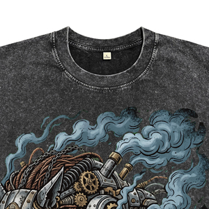 Camisetas de Algodón Transpirable con Lavado Ácido Negro Personalizadas de Alta Calidad para Hombre, Camisetas Extra Grandes con Estampado DTG de Lobo Steampunk para Venta al Por Mayor - Product Image 3