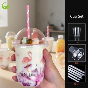 Gobelets jetables en <span class=keywords><strong>PET</strong></span> de qualité alimentaire pour thé au lait et boissons froides avec couvercles et pailles – Gobelets en plastique pratiques à fond rond en U pour personnalisation - Product Image 2