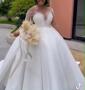 Vestido de Novia de Talla Grande para Mujer, Estilo Africano 2024, Mangas Largas, Adornado con Perlas, Vestido de Princesa Blanco para Boda - Product Image 1