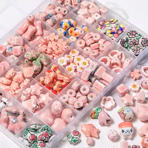 Hot selling pink butterfly animal ceramic small square beads for diy necklace accessories jewelry making