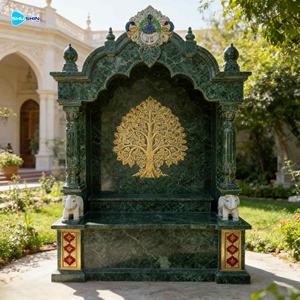 معبد بوجا من الرخام الأبيض للمنزل مع إضاءة، معبد أنيق للاستخدام الداخلي والحدائق، متوفر عبر الإنترنت - Product Image 6