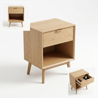 Table de chevet moderne en bois de chêne clair, personnalisable OEM, avec 2 tiroirs sans poignée pour chambre à coucher et hôtel