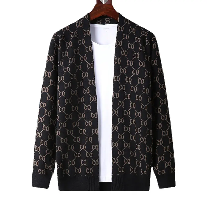 Spring And Autumn Fashion Warm Male Loose Casual High Quality Knitted Cardigan Slim Print Logo Men's Cardigan Sweater