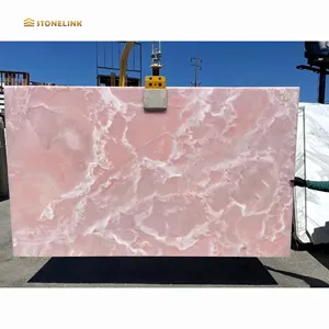 Stonelink, losas de piedra de mármol de ónix Rosa pulidas translúcidas con retroiluminación Natural personalizadas para azulejos, tapas de tocador