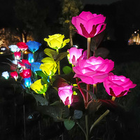 Lampe solaire LED Rose Flower Design pour jardin extérieur, cour et pelouse, étanche IP65, PVC, corps, sept bouquets