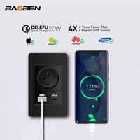 BAOBEN Prise murale USB Type C à charge rapide, ignifuge, conforme aux normes israéliennes, interrupteur d'éclairage, TV satellite, Tel CAT5 CAT6