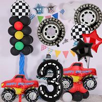 Décorations de fête sur le thème des camions - Ensemble de 9 ballons en aluminium brillants en forme de poisson avec chiffres pour le 3ème anniversaire sur le thème des voitures de course