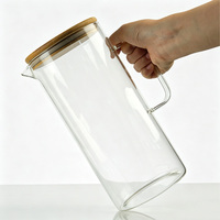 Carafe en verre à large ouverture avec couvercle en bambou 34oz 40oz pour jus infusé à froid, thé glacé, eau infusée – Production sur mesure