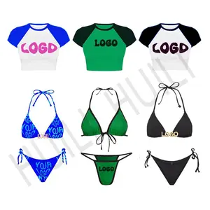 Huili Factory Designer Contrast Block Color Swimwear Bikini Set Women Summer Custom Sexy Two Piece Swimsuit For Women