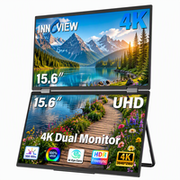 Moniteur portable double 15,6 pouces UHD 60 Hz, gamme de couleurs milliard, finition mate, pliable, grand support, DP Type C pour ordinateur portable, programmeur, codage