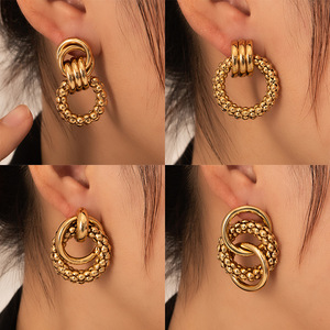 Pendientes EH159 Extra Grandes Chapados en Oro de 18k, Pendientes de Acero Inoxidable, Joyería de Moda de Lujo para Mujer - Product Image 2