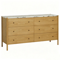 Commode modulaire pliable à 6 tiroirs de style nordique avec plateau en marbre, en chêne clair moderne, pour chambre et salon, meuble de rangement