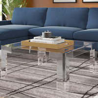 Moderner Goldener Edelstahl-Couchtisch mit Klarer Quadratischer Acryl-Tischplatte, Langlebiges Wohnzimmermöbel mit Glasoberfläche