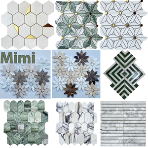 Carreaux mosaïques en parquet à motifs plumes dorées, style moderne, en pierre verte et marbre, pour murs <span class=keywords><strong>de</strong></span> villas, appartements, hôtels, cuisines et salles <span class=keywords><strong>de</strong></span> <span class=keywords><strong>bain</strong></span>, épaisseur 7 mm - Product Image 1