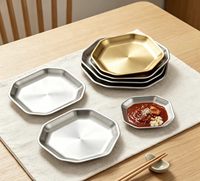 Plato de Acero Inoxidable Grueso FLEY, Clásico para Barbacoa Coreana, Bandeja Resistente y Ecológica para Barbacoa, Sushi, Postres, Uso en Restaurantes