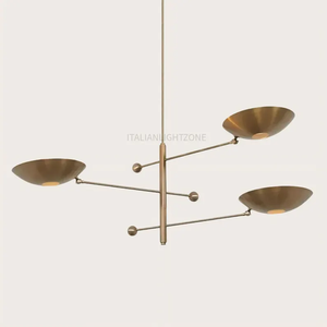 Lustre moderne élégant de style mid-century en laiton, 3 lumières, suspension Sputnik, lampe de plafond artisanale pour la décoration intérieure - Product Image 2