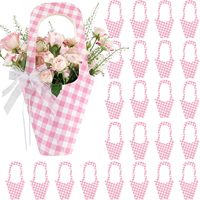 Sacs cadeaux en carton à carreaux vichy avec poignées et ruban |   Sacs d'emballage pour bouquets assortis pour mariages et anniversaires