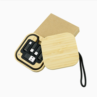 Câble de charge rapide 6-en-1 en bois de bambou 60W, boîte de rangement multifonction écologique en paille de blé, cordon portable noir et blanc