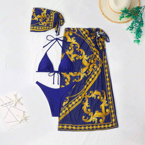 Xuanlang Mode Luxe Print Bikini 3-delige Badpak Met Hoge Taille En Sjaal Coverups Badkleding Strandkleding <span class=keywords><strong>Sexy</strong></span> <span class=keywords><strong>Video</strong></span> C3539 # - Product Image 4