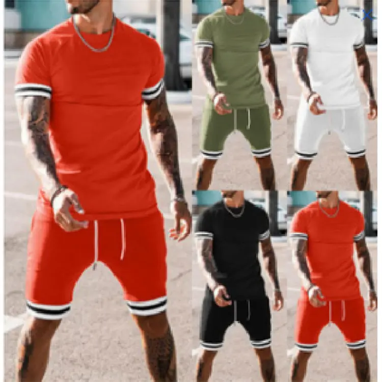 Conjunto de agasalho masculino, logotipo personalizado 2 conjuntos de roupa de esporte para verão camiseta e shorts de manga curta roupas masculinas moda casual