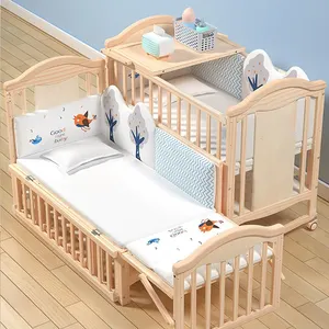 Wholesale Natural Wood Comfortable Crib Multifunction Convenient Bedside Baby Crib Bed Baby Bassinet Bunk Beds for Newborn