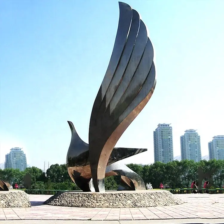 Escultura urbana de paloma de la paz abstracta de acero inoxidable