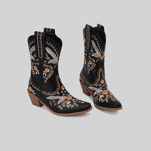 Bottes pour femmes 2023, bottes western à talons hauts brodées, bottes vintage mi-<span class=keywords><strong>mollet</strong></span>, bottes de cow-boy tendance, bout pointu, bottes classiques, chaussures tendance - Product Image 6