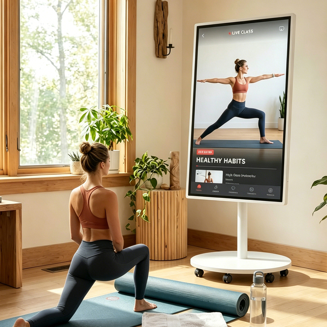 24" 27" 32" Portable Android Touch TV on Wheels, Rechargeable Battery, Full HD Rolling Display for Yoga Karaoke Video Call