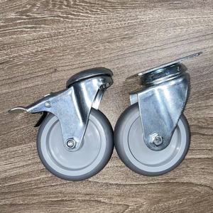 SQ Castor 50 75 100 mm TPR <span class=keywords><strong>Caster</strong></span> kleine drehbare Rollen Rollen weiche gery Gummi Bolzen loch Rollen Räder mit Bremse - Product Image 4