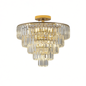 Lustre semi-encastré en cristal doré de luxe, grand luminaire rond pour salon, salle à manger, LED E26 2700K blanc chaud - Product Image 1
