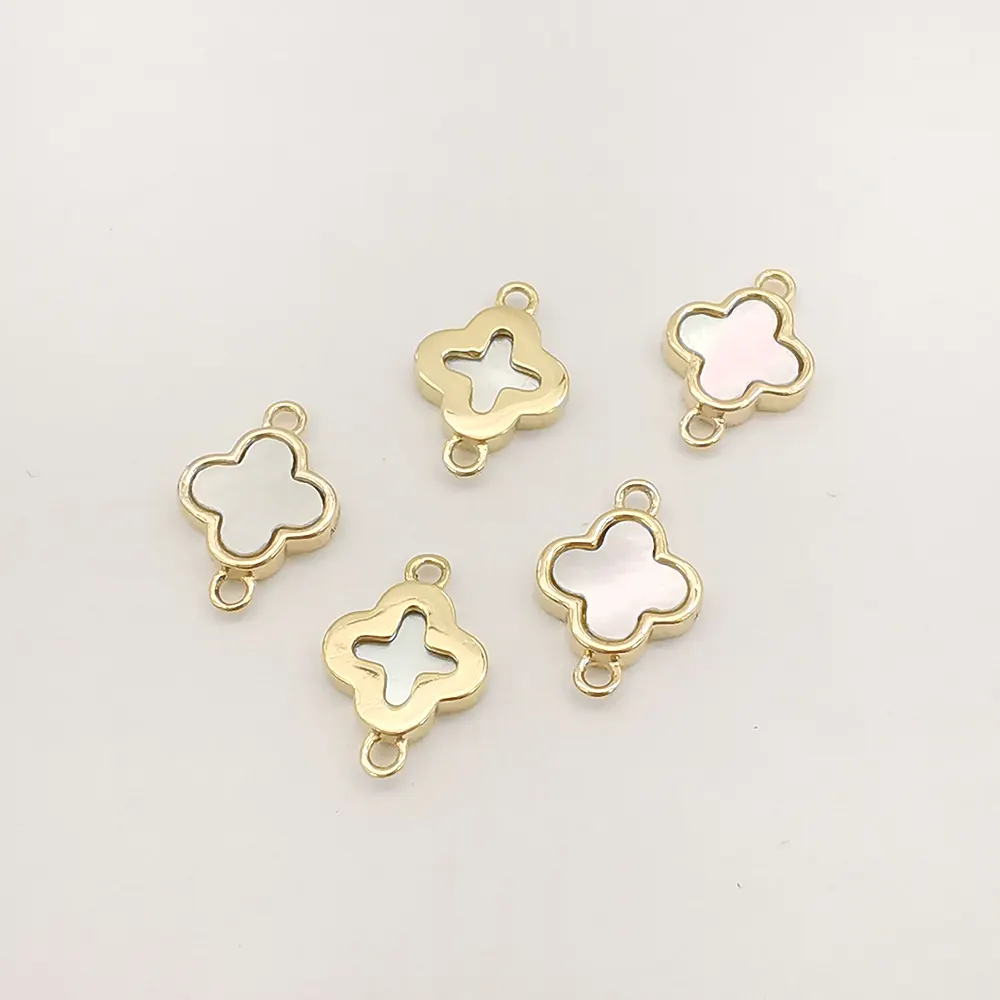 Jewelry DIY Accessories 14k Pure Gold Jewelry 4 Clover Shape Shell Charms For Jewelry Making