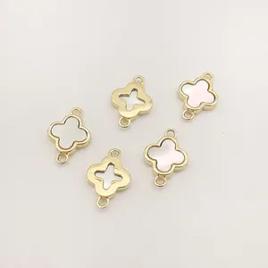 Jewelry DIY Accessories 14k Pure Gold Jewelry 4 Clover Shape Shell Charms For Jewelry Making