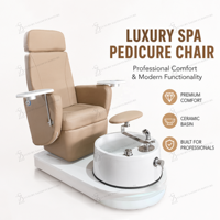 Fauteuil de pédicure électrique de luxe avec bassin spa sans tuyauterie, mobilier de salon de manucure, fauteuil de massage des pieds en cuir marron