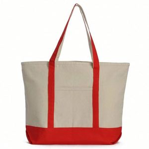 Bolsa de Lona de Algodón Resistente de 120 oz, Color Rojo, con Múltiples Bolsillos, para Compras, Playa, Picnic, con Logotipo - Product Image 2
