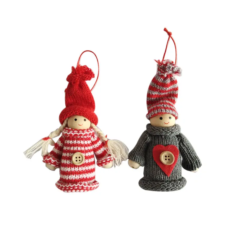small christmas girl wooden bead head hanging knitted cute xmas ornament christmas tree decoration