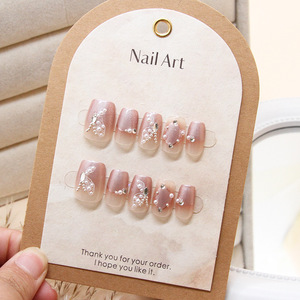 Uñas Postizas con Forma de Almendra, Color Rosa Perla, Decoración con Pedrería, 10 Piezas, Longitud Media - Product Image 1