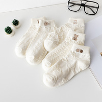 Chaussettes en coton respirant dessin animé mignon ours chaussettes blanches femme femmes fille Lolita été chaussettes minces