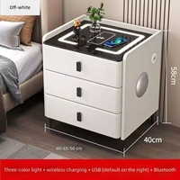 Table de chevet moderne multifonctionnelle en bois massif avec plateau en verre, verrouillage et charge sans fil, pour chambre ou hôtel