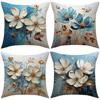 Housse de coussin YINUAN bleu sarcelle à motif floral, peinture à l'huile, décorative, pour salon