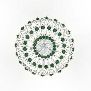 Anillo de Plata de Ley con Esmeralda Sintética &amp;   Diamantes Americanos para Niñas &amp;   Mujeres - Product Image 2