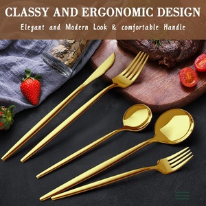 Cubiertos de Acero Inoxidable Dorados para Restaurante, 5 Piezas, Estilo Alemán, Cucharas, Tenedores, Cuchillos, Dorado Mate, Cubiertos Portugueses - Product Image 5