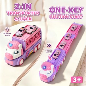 Camion de transport de piste de course Licorne, 2-en-1 pliable avec lumière et musique, ensemble de voitures à friction pour enfants de 3 ans et plus - Product Image 6
