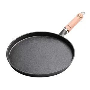 Poêle à frire <span class=keywords><strong>en</strong></span> métal de 26 cm, intérieur non revêtu, fond <span class=keywords><strong>en</strong></span> <span class=keywords><strong>fonte</strong></span>, pour œufs, crêpes, steaks, compatible gaz et <span class=keywords><strong>induction</strong></span> - Product Image 3