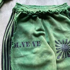 Personnalisé Vintage Sun Fade Zip up Sweats Acid Wash Double Couche À Capuche Deux Pièces Ensemble Détresse Jogging Costume Stripe Survêtement - Product Image 3