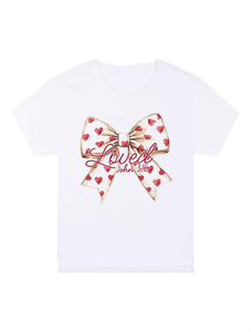 T-shirt da donna per San Valentino con stampa Love Bowknot, girocollo, manica corta, vestibilità ampia, casual, 100% cotone, primavera estate - Product Image 1