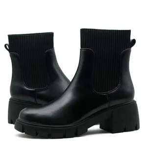Accept Customization Women's Black Pu Leather Ankle-high Boots