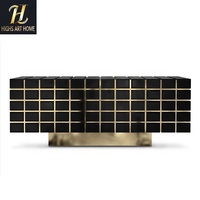 Meuble de luxe moderne, buffet noir brillant, armoire de salon avec base dorée pour salle à manger, villa