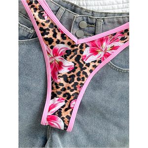 FOXA Women's 2 Piece Leopard Print <b>Bikini</b> Set Floral Triangle <b>String</b> Tie Back High Cut Swimsuit Bathing Suit - Product Image 5