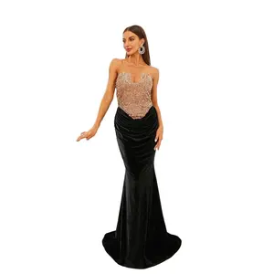New Champagne Sequin Made Black Mermaid Evening Dress Long Party Prom Dresses Ready to Ship